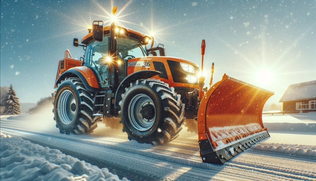 Ciągnik komunalny odśnieżający drogę