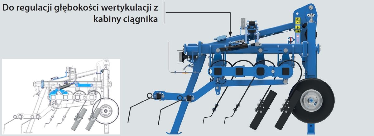 Opcjonalna hydrauliczna regulacja głębokości noży - regulacja wertykulacji noży