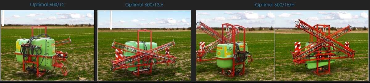 Różne modele opryskiwaczy OPTIMAL 600 litrów